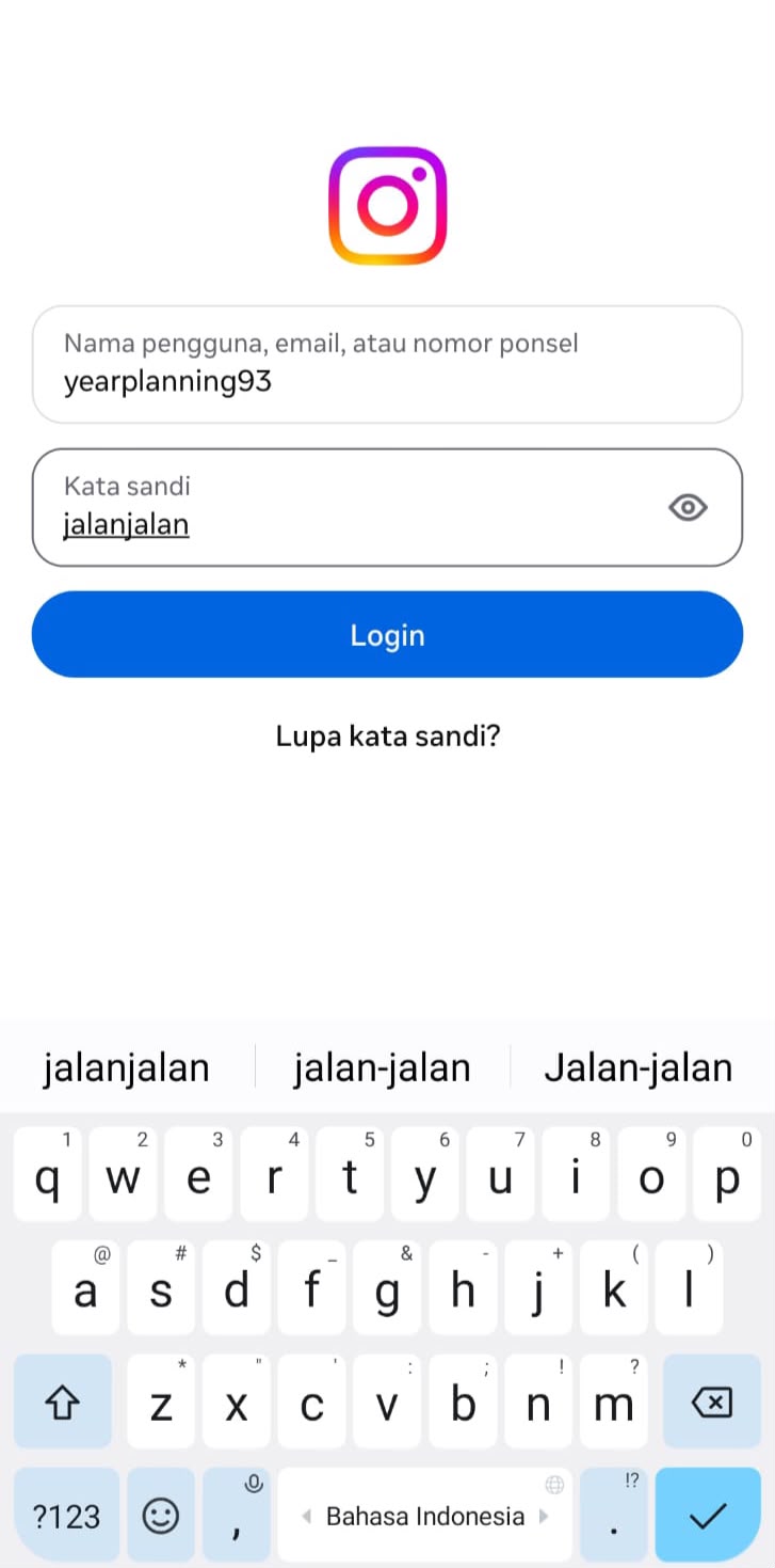 Mengisi username dan password